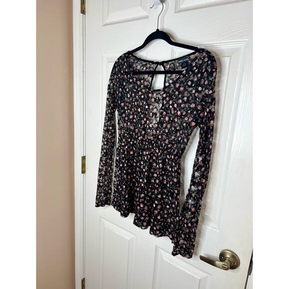 Wet Seal Y2K Black Floral Open Back Blouse See Through Top Whimsygoth Large L - Picture 5 of 9
